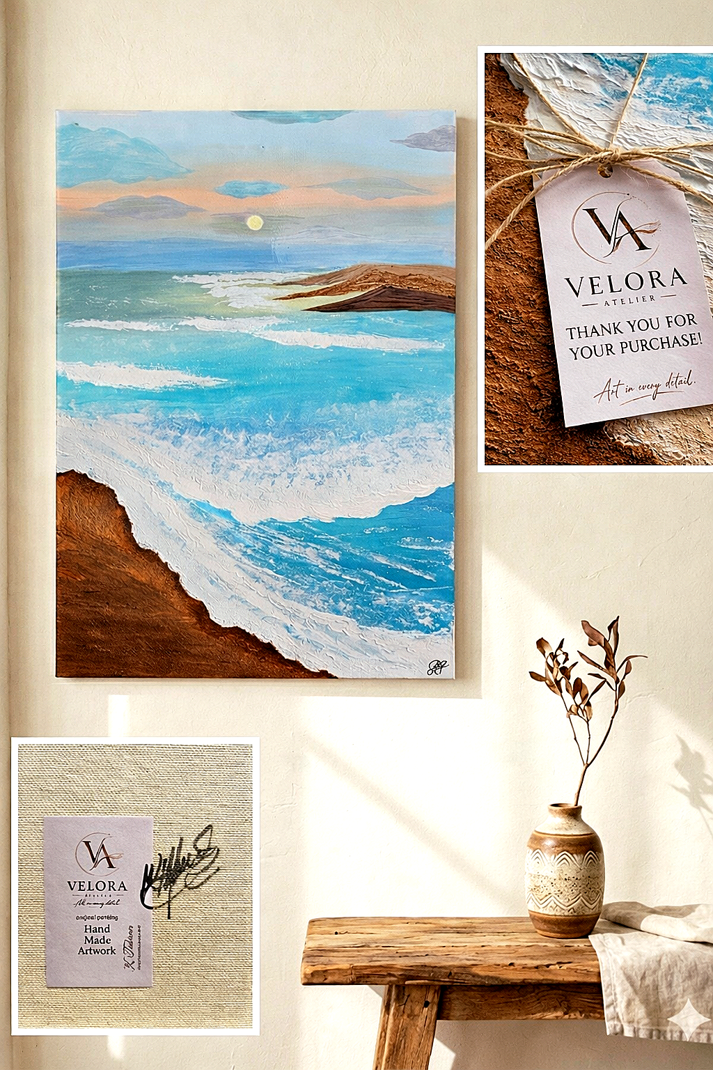 Ръчно рисувана морска картина „Морски хоризонт“ с брандинг Velora Atelier